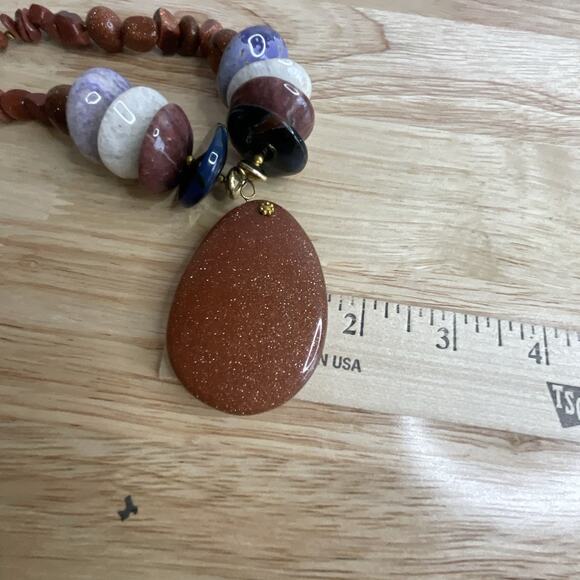 Goldstone Bead Necklace with Large Pendant & Natural Stone Accents - Picture 13 of 13